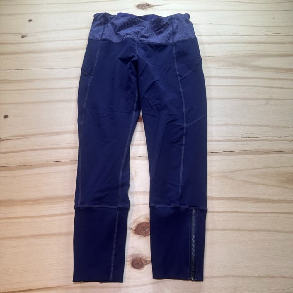 Lululemon Rebel Runner Crop Purple Stripe Zip Ankle Leggings Womens Size 8